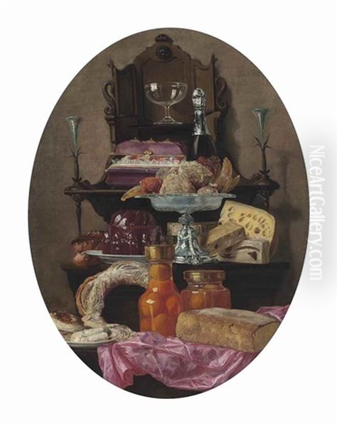 Champagne, Jelly And Oranges Oil Painting by Josep Mirabent Gatell