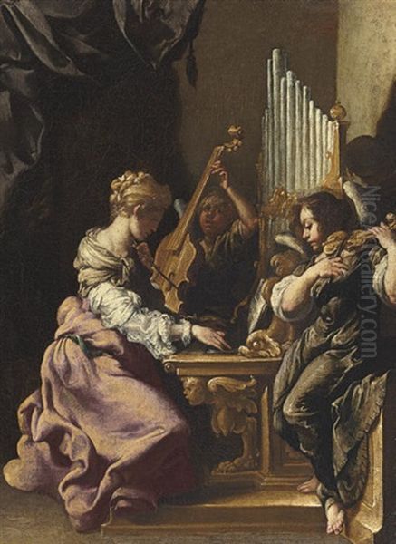 Saint Cecilia In Concert With Angels Oil Painting by Luigi Miradori