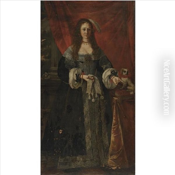 Portrait Of A Lady With Her Dog Oil Painting by Luigi Miradori