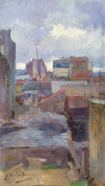 Blick Uber Die Morgendlich Beleuchteten Dacher Von Paris Oil Painting by Jose Miralles Darmanin