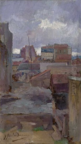 Blick Uber Die Morgendlich Beleuchteten Dacher Von Paris Oil Painting by Jose Miralles Darmanin