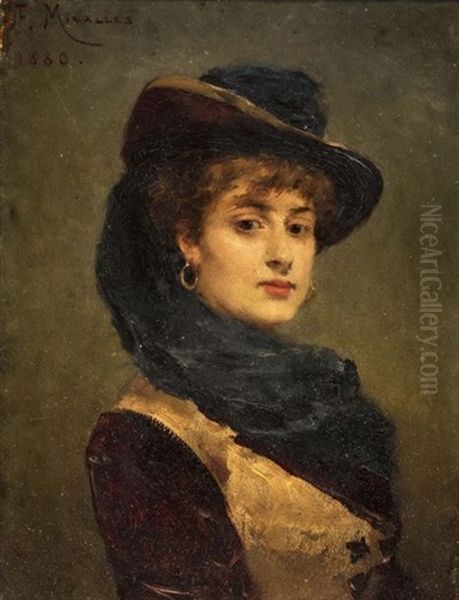 Portrait De Femme Au Chapeau Oil Painting by Francisco Miralles y Galup