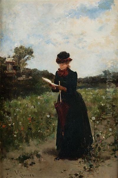 La Lectura En El Campo Oil Painting by Francisco Miralles y Galup