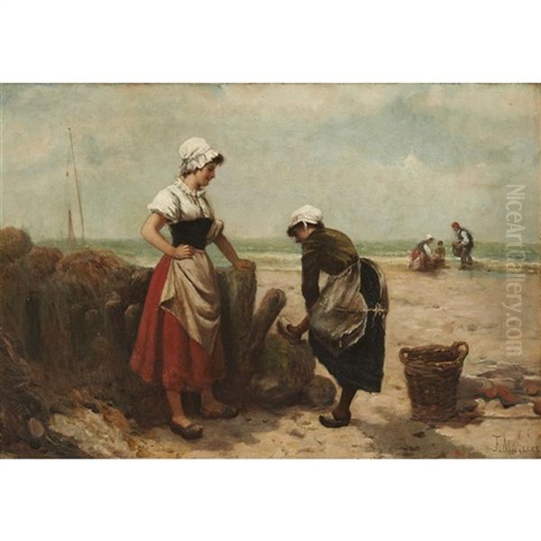 Fisherfolk On The Shore by Francisco Miralles y Galup