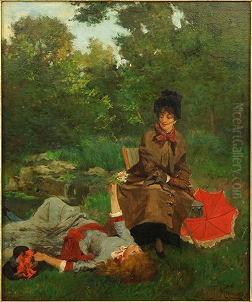 Two Ladies In The Afternoon Oil Painting by Francisco Miralles y Galup