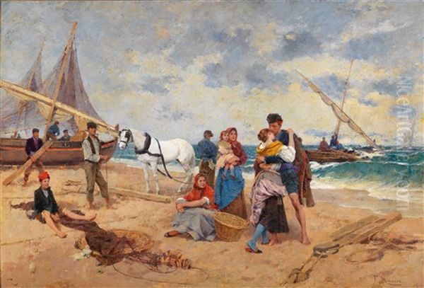 The Fisherman Returns Oil Painting by Francisco Miralles y Galup