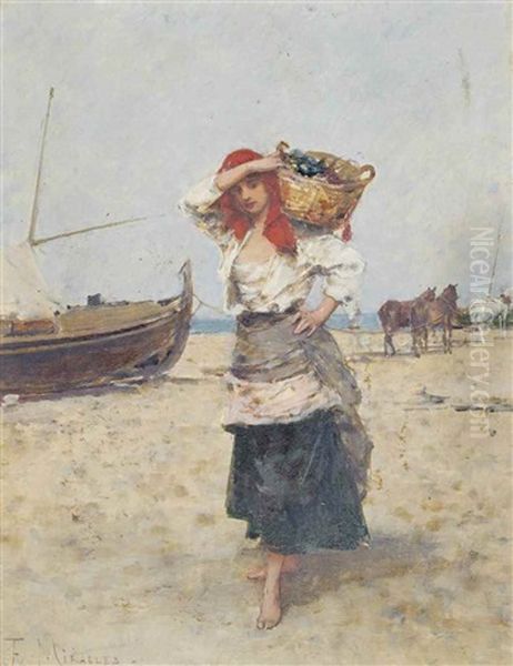 Returning With The Catch Oil Painting by Francisco Miralles y Galup