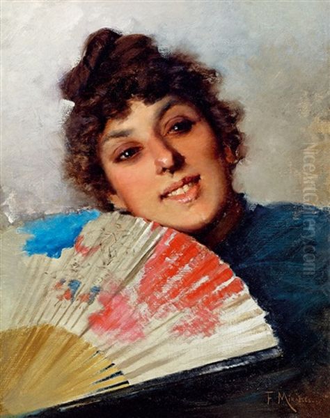 Young Spanish Woman With A Fan by Francisco Miralles y Galup