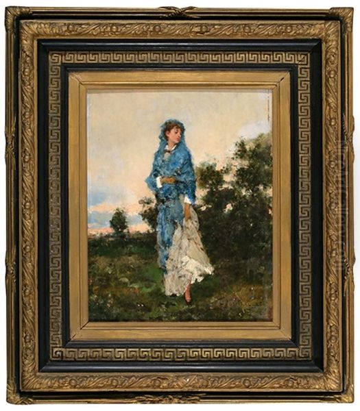 Una Joven Oil Painting by Francisco Miralles y Galup