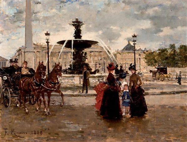 La Place De La Concorde Oil Painting by Francisco Miralles y Galup