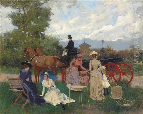 A Day In The Park Oil Painting by Francisco Miralles y Galup