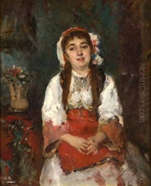 Figura Femenina Con Traje Tipico Oil Painting by Francisco Miralles y Galup