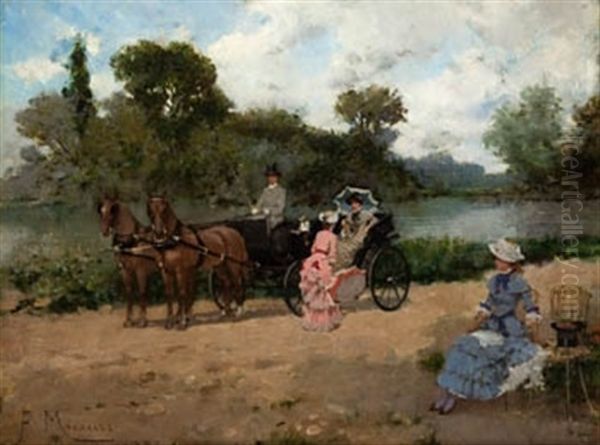 Paseo Por La Orilla Oil Painting by Francisco Miralles y Galup