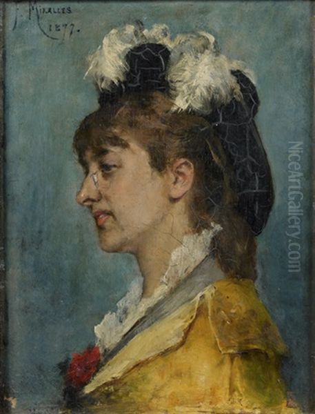 Portrait De Femme De Profil Oil Painting by Francisco Miralles y Galup