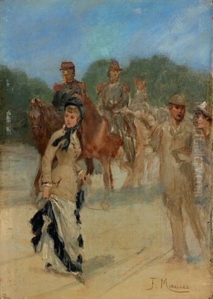 Elegante Et Militaires A Cheval Oil Painting by Francisco Miralles y Galup