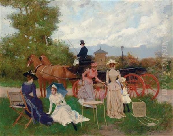 Un Dia En El Parque - A Day In The Park Oil Painting by Francisco Miralles y Galup