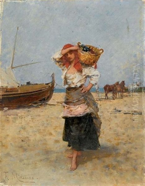 Pescadora - Fishergirl Oil Painting by Francisco Miralles y Galup