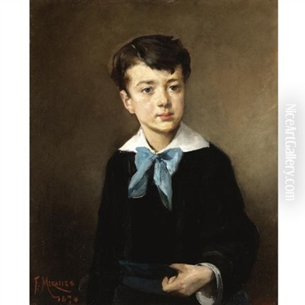 Retrato De Nino (portrait Of A Boy) Oil Painting by Francisco Miralles y Galup