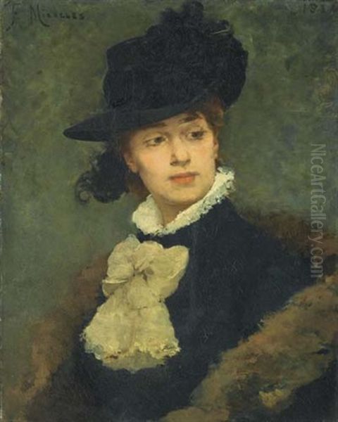 Bildnis Einer Jungen Frau Mit Schwarzem Hut Oil Painting by Francisco Miralles y Galup