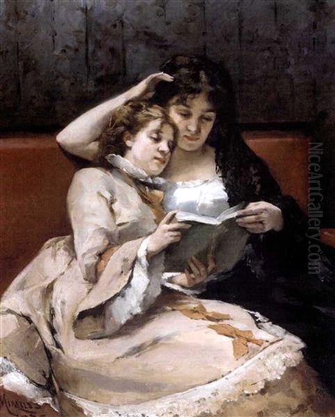 Mother And Daughter Oil Painting by Francisco Miralles y Galup