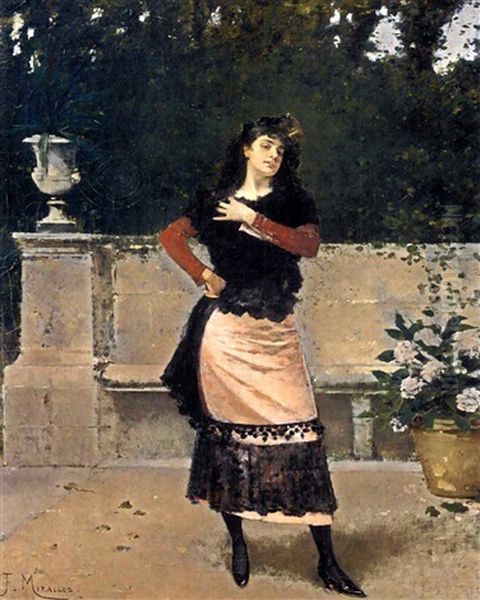 Manola (spanish Lady) Oil Painting by Francisco Miralles y Galup