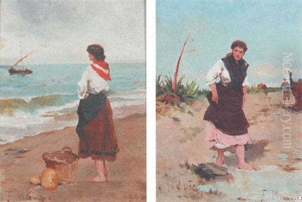 Fisherwoman Oil Painting by Francisco Miralles y Galup