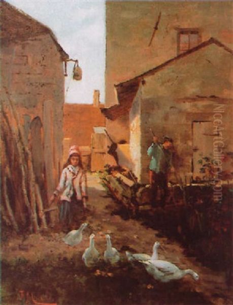 La Basse-cour Oil Painting by Francisco Miralles y Galup