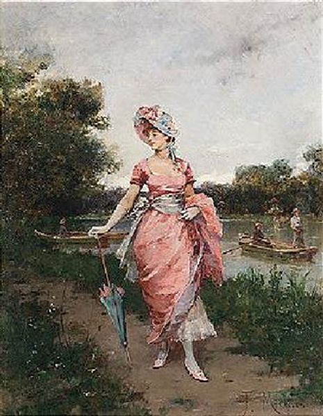 Un Paseo Por El Rio Oil Painting by Francisco Miralles y Galup