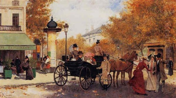 Sunday Carriage Ride Oil Painting by Francisco Miralles y Galup