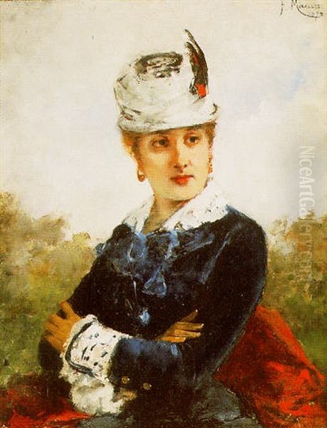 Portrait De Jeune Femme Oil Painting by Francisco Miralles y Galup