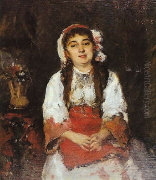 Campesina Con Tocado De Flores Oil Painting by Francisco Miralles y Galup