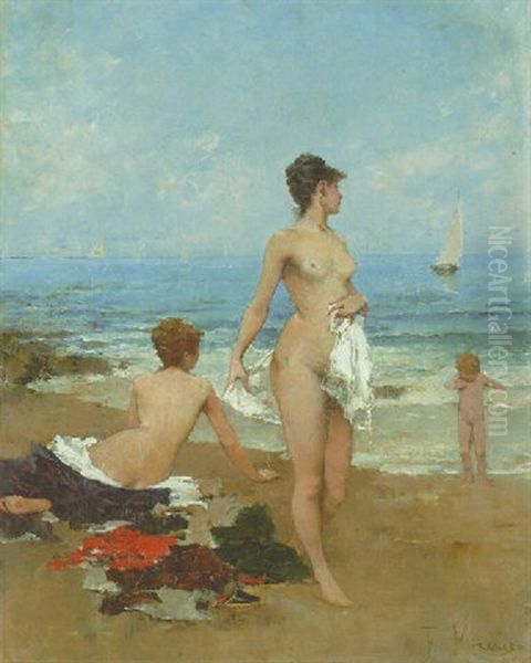 On The Beach Oil Painting by Francisco Miralles y Galup