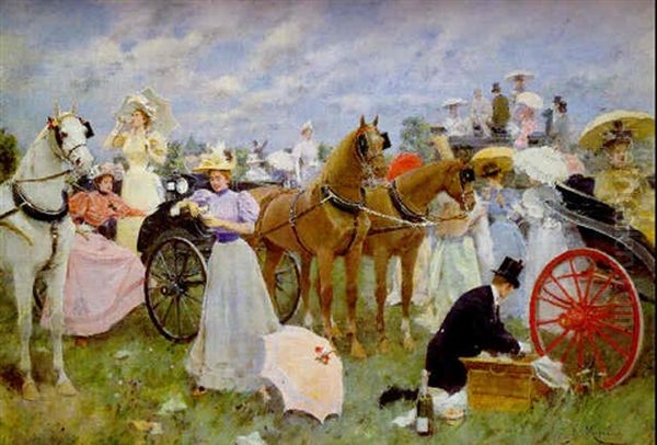 Before The Races At Longchamp Oil Painting by Francisco Miralles y Galup