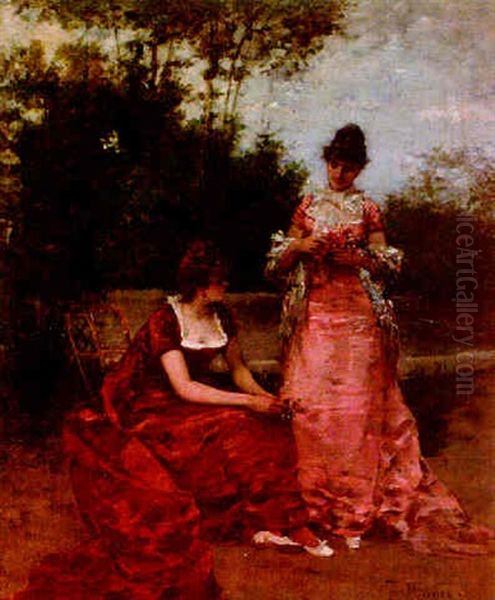 Coversacion En El Parque Oil Painting by Francisco Miralles y Galup