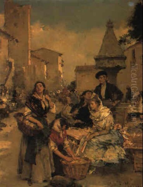 In The Market Oil Painting by Francisco Miralles y Galup