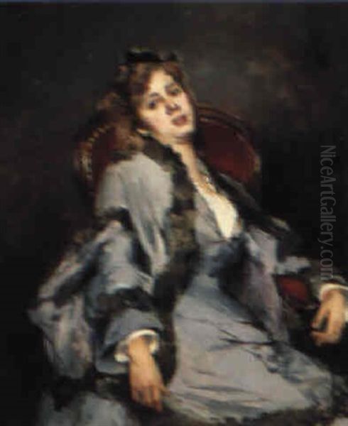 Young Lady Sitting Oil Painting by Francisco Miralles y Galup