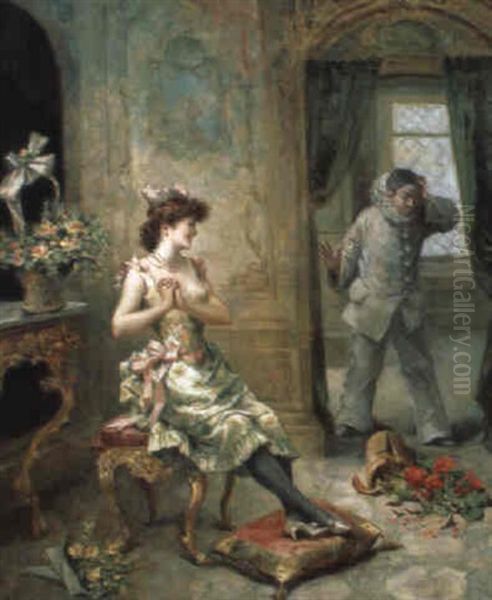 Pierrot Et Colombine Oil Painting by Francisco Miralles y Galup