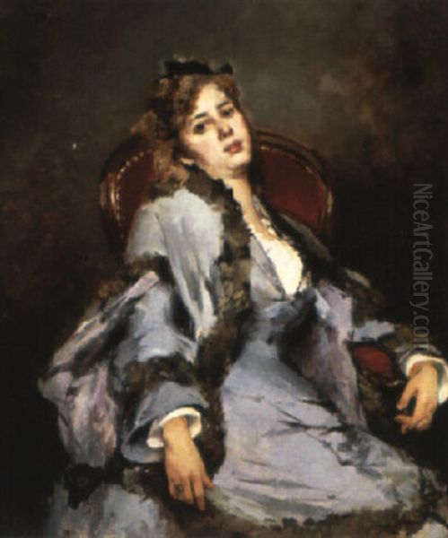 Young Lady Sitting Oil Painting by Francisco Miralles y Galup