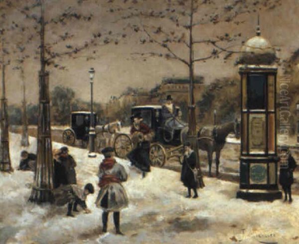 Winterliche Strasenszene Oil Painting by Francisco Miralles y Galup