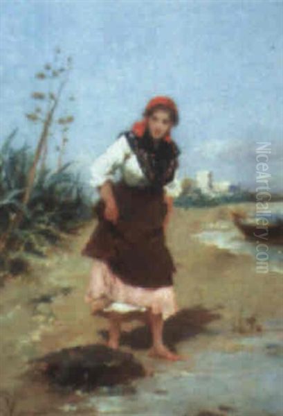 Pescadora Oil Painting by Francisco Miralles y Galup