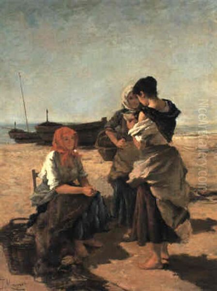 Awaiting The Catch Oil Painting by Francisco Miralles y Galup