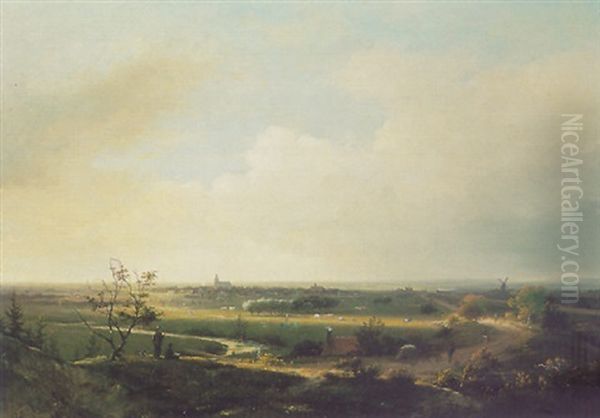 A Painter On A Hill Overlooking The Zilkweg To Noordwijkerhout Oil Painting by Everardus Benedictus Gregorius Pagano Mirani