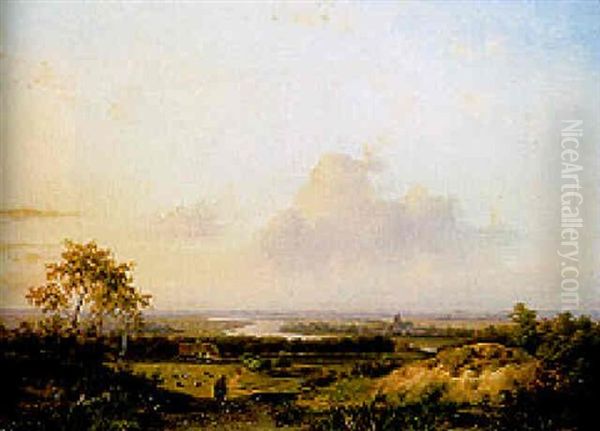 A Panoramic View In The Dunes With Haarlem(?) Beyond Oil Painting by Everardus Benedictus Gregorius Pagano Mirani