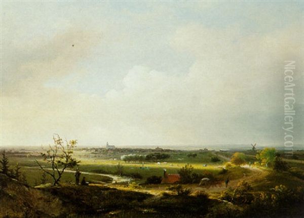 A Painter On A Hill Overlooking The Zilkweg To Noordwijkerhout Oil Painting by Everhardus B. G. Pagano Mirani