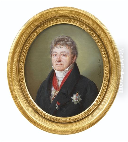 Portrait D'un Homme De La Noblesse, Portant Legion D'honneur, L'ordre Du Christ Du Portugal Et L'ordre Militaire De La Tour Et De L'epee De Valeur Oil Painting by Aimee Zoe Lizinka de Mirbel