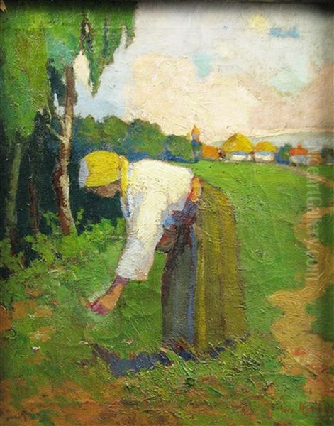 Peasant In The Field Oil Painting by Grigore Mircescu