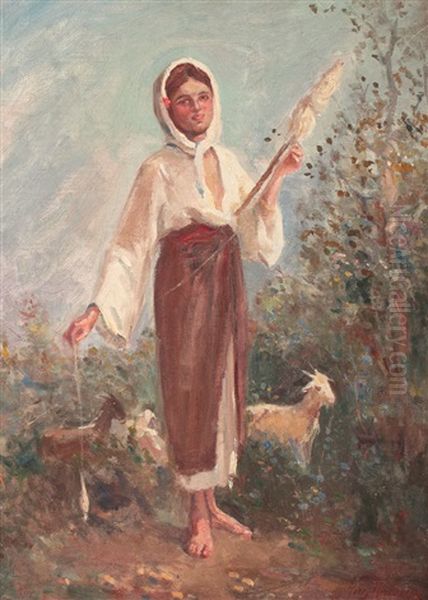 Peasent Girl Oil Painting by Grigore Mircescu