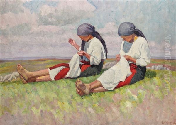 Tailor Girls Oil Painting by Grigore Mircescu