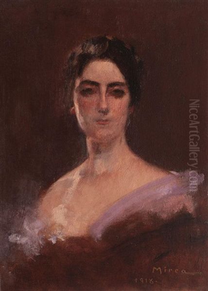 Portretul Unei Doamne (lila Dumitriu) Oil Painting by George Demetrescu Mirea