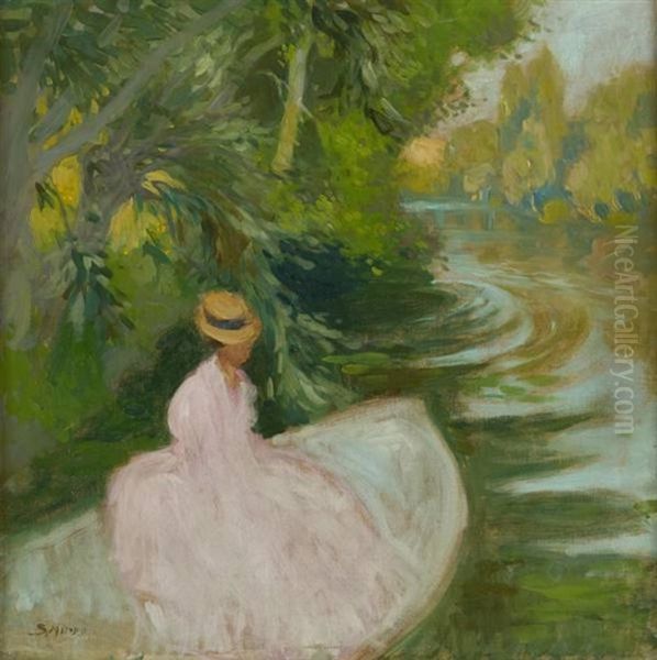 Elegante Au Bord De L'etang Oil Painting by George Demetrescu Mirea